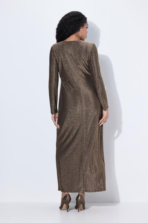 Immagine prodotto Ulla Popken Maxi abito con effetto incrociato, glitter, scollo a V e maniche lunghe (44)