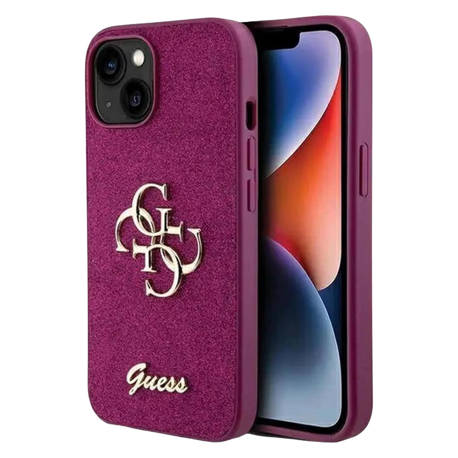 Guess GUHCP15LHG4SGU IPhone 15 Pro 6.1" Fioletowy/purple Hardcase Glitter Script Big 4G (Apple IPhone 15 Pro), Smartphone Hülle, Violett