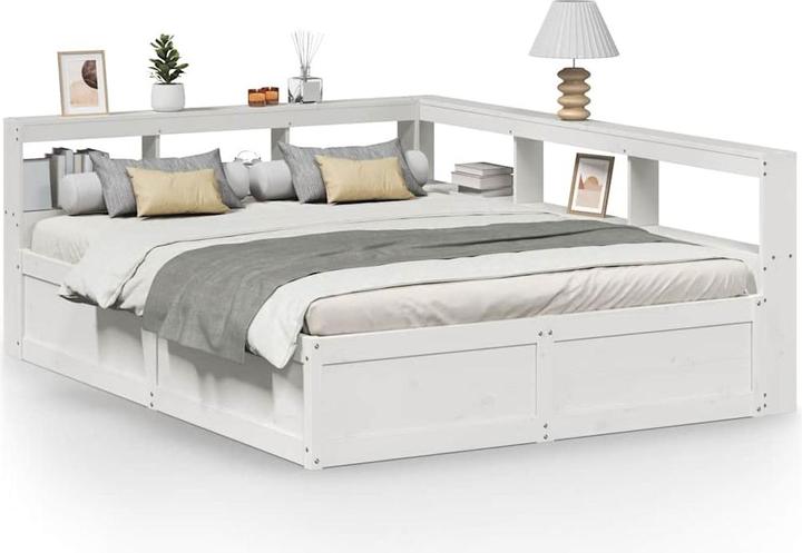 Produktbild vidaXL Massivholzbett mit Regal ohne Matratze Weiss 150x200 cm Kiefer (150 x 200 cm)