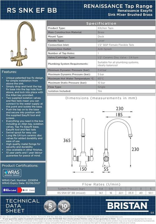 Image du produit Bristan Robinets mélangeurs à double poignée avec installation facile par le dessus