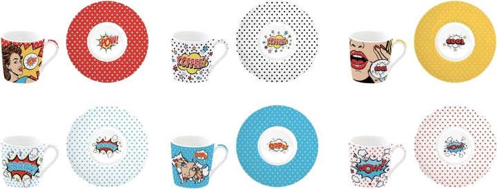 Actual product image Easy Life Coffee Mania 6s Espr. cup w. saucer. "Pop art" 100ml (100 ml, 6 x)