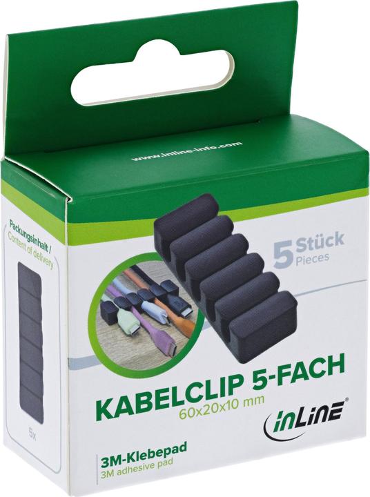 Actual product image InLine 5er Pack ® Kabelclip, 5-fach, selbstklebend, schwarz