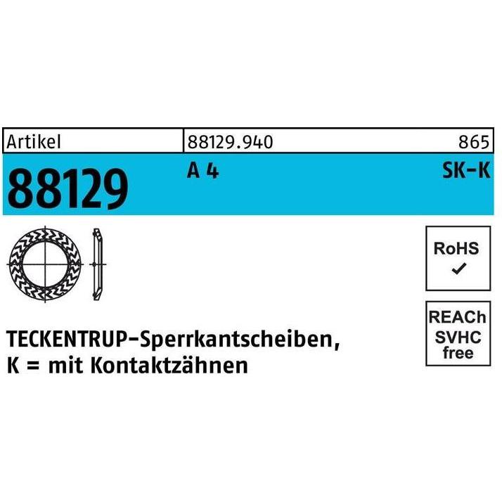 Teckentrup, Muttern + Unterlegscheiben, Sperrkantscheibe R 88129 K 10x20,25x1,6 A 4