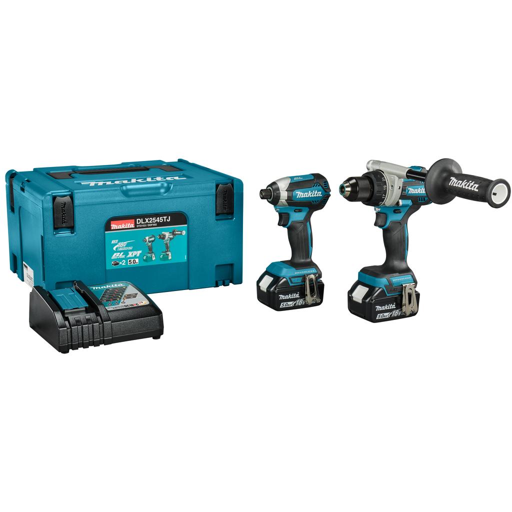 Makita, Set di utensili elettrici, DLX2545TJ LXT 18V Combiset 2 Maschinen 2x 5.0 Ah Akku und Ladegerät in Mbox