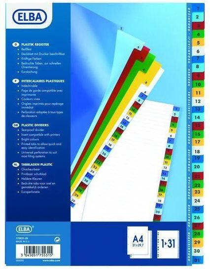 Produktbild Elba Mylar-Kartonmappen, A-Z, ohne "ST"-"SCH", 20-teilig DIN A4, Masse: (B)210 x (H)297 mm