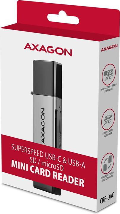 Actual product image Axagon CRE-DAC External USB 3.2 Gen1 Type-C+Type-A 2-slot SD/microSD (USB 3.2)