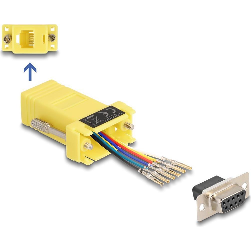 Delock D-Sub 9 Pin Buchse zu RJ12 Buchse Montagesatz gelb (0.05 m), Schnittstellenkabel