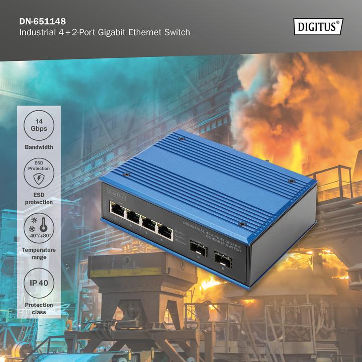 Produktbild Digitus Industrial 4+2 -Port Gigabit Ethernet Switch