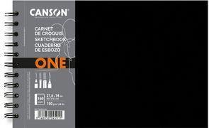 Actual product image Canson Sketchbook ONE, 279 x 216 mm, black 80 sheets, white paper, 100 gsm, with spiral at the short end