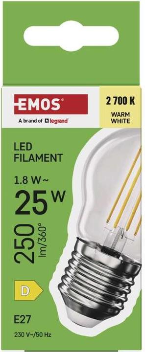 Immagine prodotto Emos Lampada LED a filamento Mini Globe / E27 / 1,8 W (25 W) / 250 lm / Bianco caldo (E27, 250 lm, 1 x)