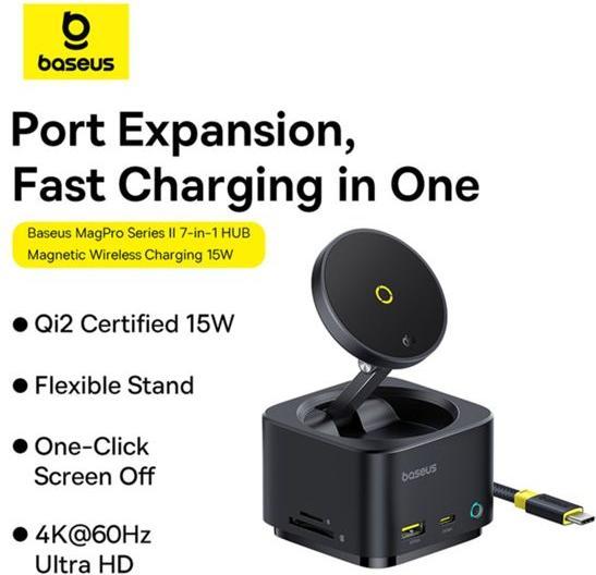 Actual product image Baseus MagPro 7-in-1 USB-C Hub (USB-C, 7 Ports)