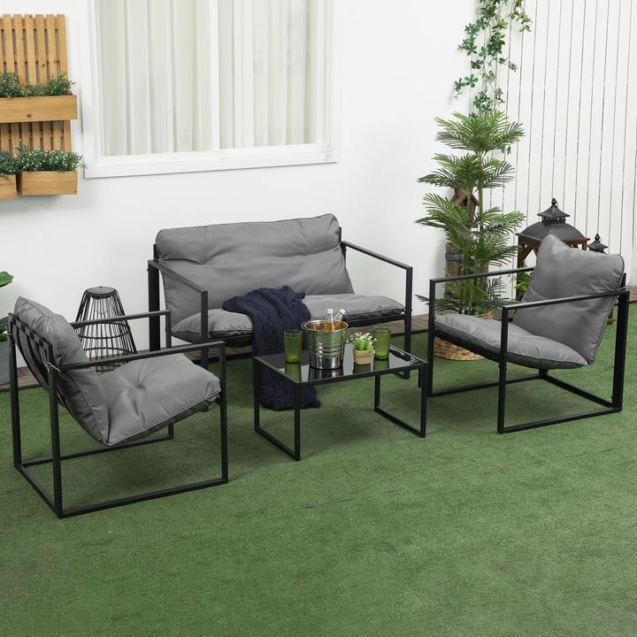 Immagine prodotto Outsunny Gartenmöbel-Set Stahl, Polyester Grau+Schwarz