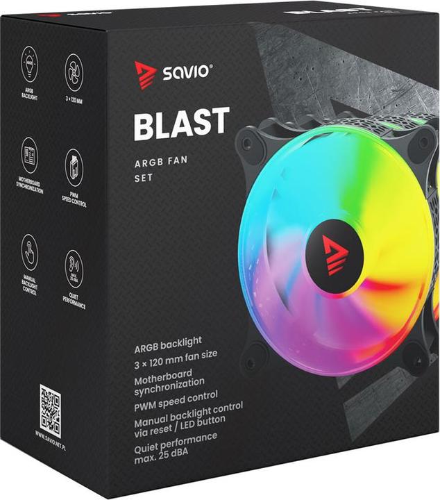 Produktbild Savio 3er-Set ARGB BLAST LÜFTERSET 3 x 120 mm 3-polig 5 V 4-polig 12 V (120 mm, 3x)