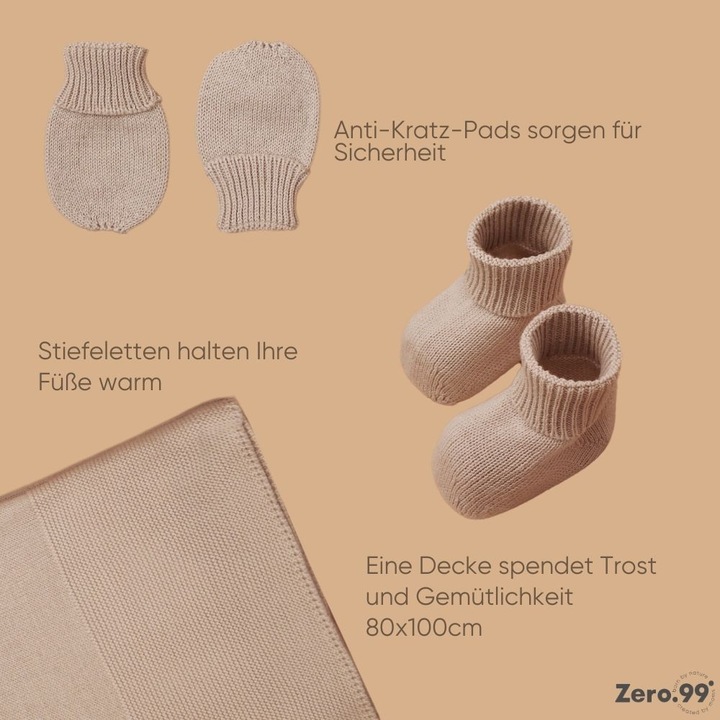 Image du produit Zero.99 Ensemble Nouveau-né 5 pièces – Couverture, Grenouillère à boutons, Moufles anti-griffures, C (50, 56, 62, 68)