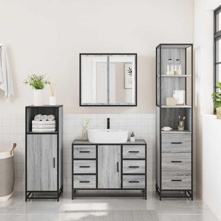 Immagine prodotto vidaXL Set di mobili da bagno 3 pezzi Grigio Sonoma in legno Set di mobili da bagno