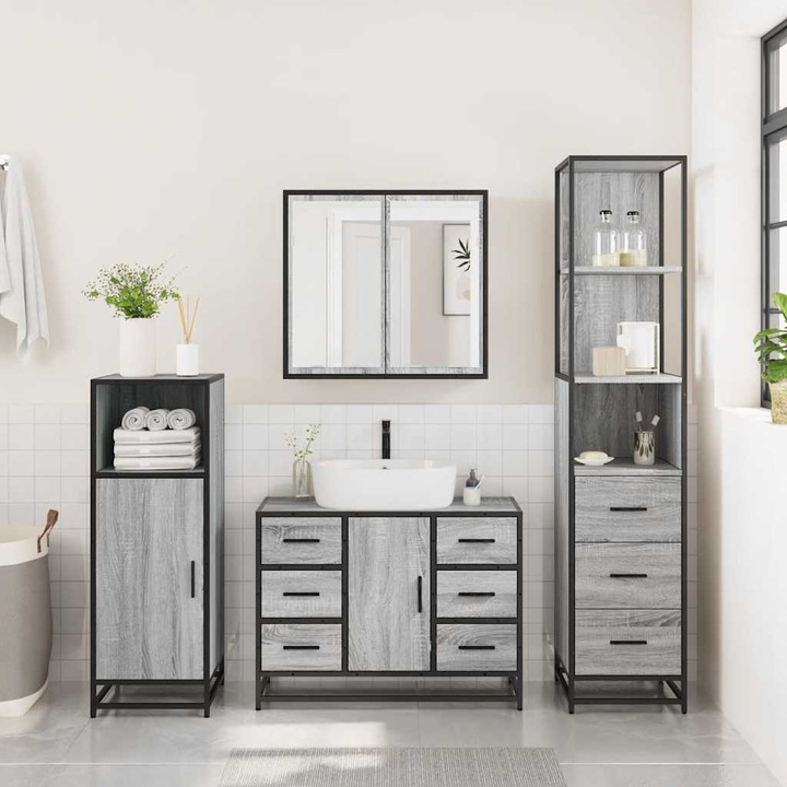 Produktbild VidaXL 3-tlg. Badmöbel-Set Grau Sonoma Holzwerkstoff Badezimmermöbel-Set