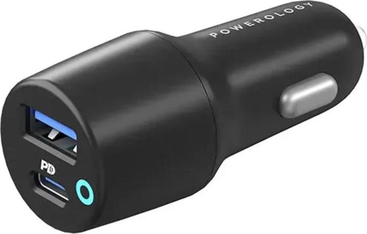 Powerology Dual Port LED Car Charger PD 35W+QC 18W + USB-C Cable