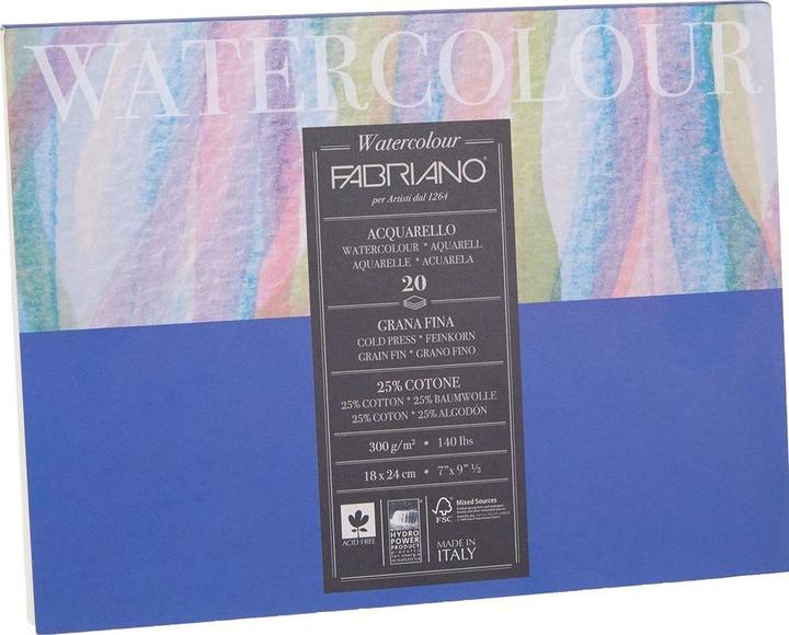 Image du produit Fabriano Aquarellblock 18 x 24 cm, 300g/m2, 20 Blatt (18 x 24 cm, Blanc)