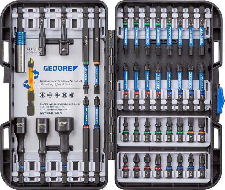 Actual product image Gedore 666-042 Torsion bit set SL+PR+PH+PZ+TX 42 pieces (Cross Pozidriv PZ, Cross Phillips PH)