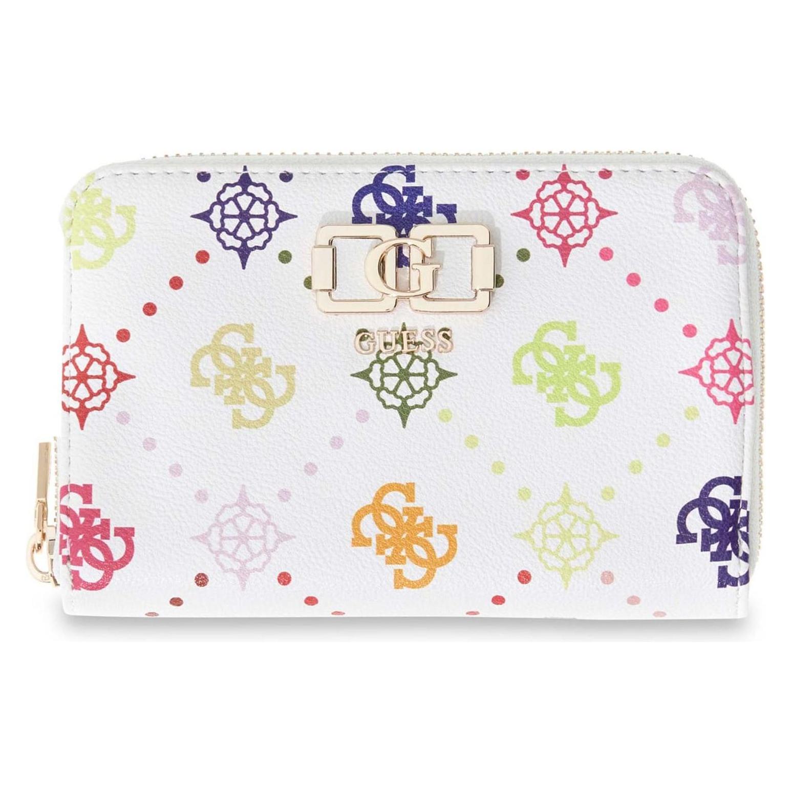 Guess, Vrouwen, Portemonnee, Emelie Logo Slg Zip Around Wallet, Veelkleurig, Wit