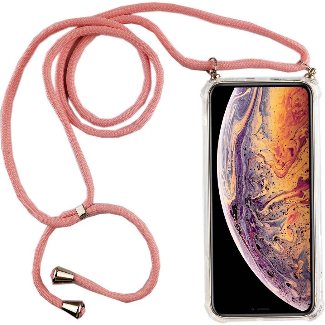 König Design Apple iPhone XR Handykette Hülle mit Band Case zum umhängen mit Kordel Etui Rosa, Handykette, Transparent