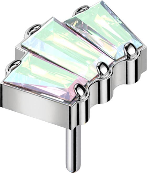 Actual product image Star Piercing Threadless silver three Baquette crystals multicolour (without brass, Titanium)