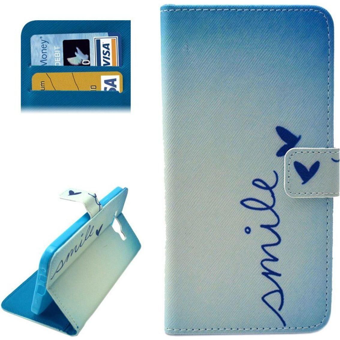 König Design Handyhülle Tasche für Handy Samsung Galaxy E7 Schriftzug Smile (Samsung Galaxy E7), Smartphone Hülle, Blau