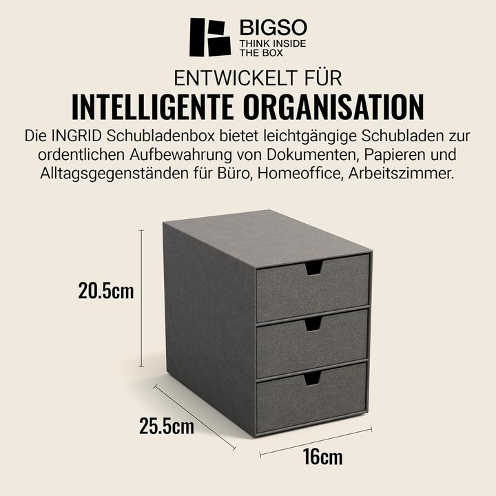 Produktbild Bigso INGRID Schubladenbox 3 Fächer Grau Canvas