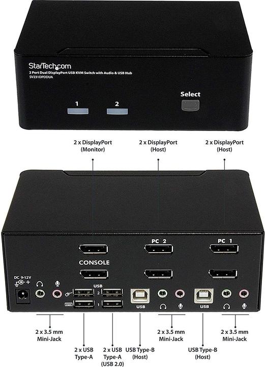 Image du produit StarTech Commutateur KVM USB à 2 ports à double affichage