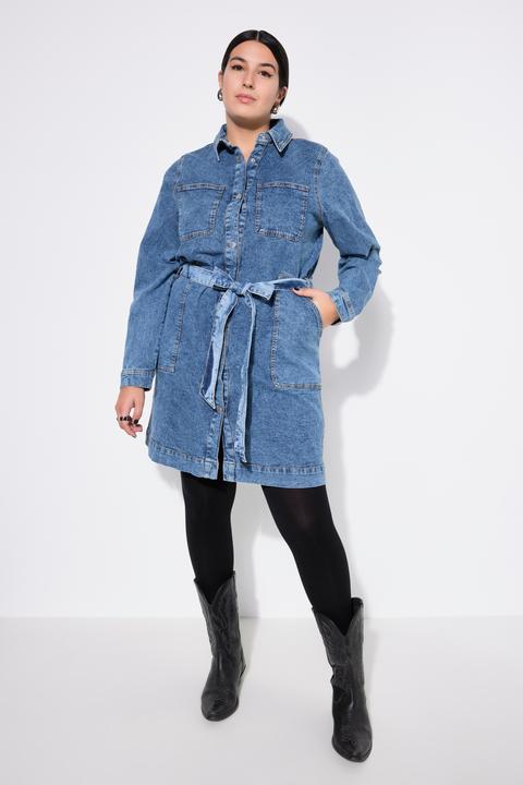Produktbild Studio Untold Jeanskleid, Straight Shape, Hemdkragen, Bindeband, Langarm (56)