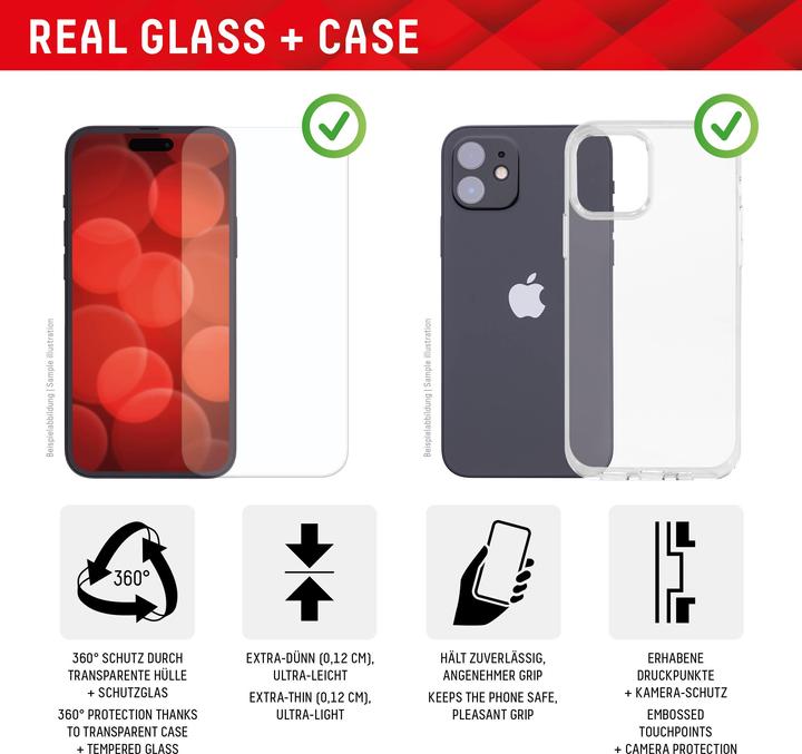 Produktbild Displex Real Glass, 2D Panzerglas + Handyhülle (1 Stück, Apple iPhone 15 Pro)