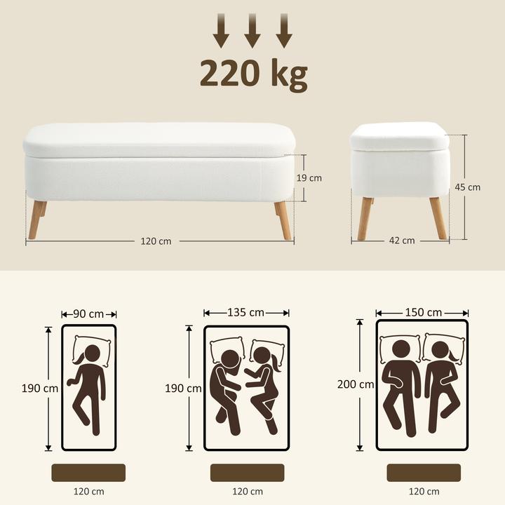Image du produit Homcom Sitzbank Polyester, Kautschukholz Cremeweiss (42 cm)