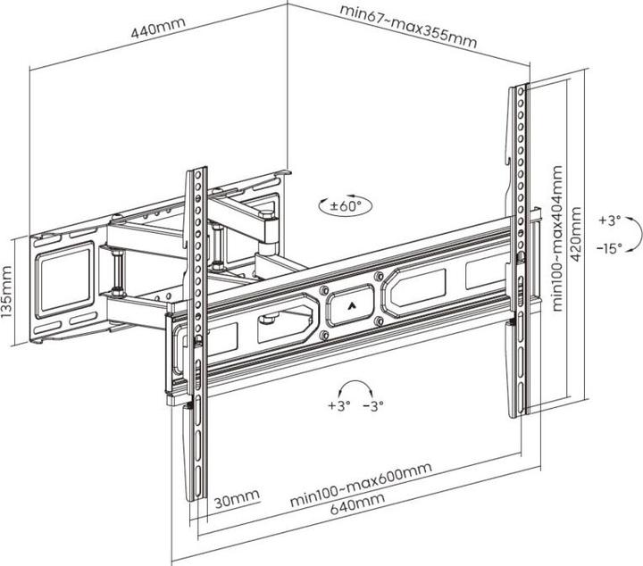 Actual product image equip Wall mount 37"-80"/40kg 1TFT 4joints Push-In-Pop (Wall, 80", 40 kg)