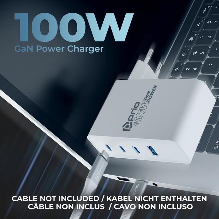 prio Wandladegerät GaN Power 100W PD PPS (USB-C) + QC 3.0 (USB-A) weiss (100 W, 2 Ports)