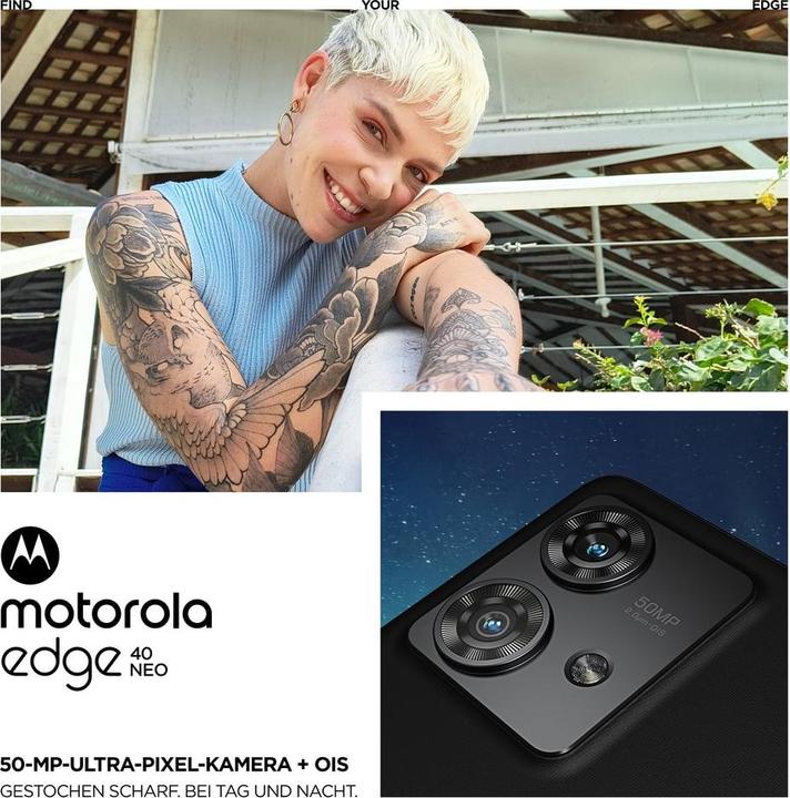 Actual product image Motorola Edge 40 Neo (256 GB, Black Beauty, 6.55", SIM + eSIM, 50 Mpx, 5G)