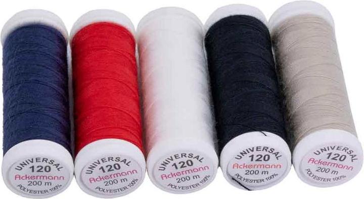 Produktbild 5X 200m UNIVERSAL NÄHGARN (Allesnäher), Stärke 120, 100% Polyester, reissfest (Bunt, Farben (200 m)