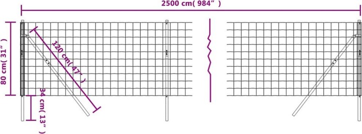 Produktbild VidaXL Maschendrahtzaun Anthrazit 0,8x25 m Verzinkter Stahl
