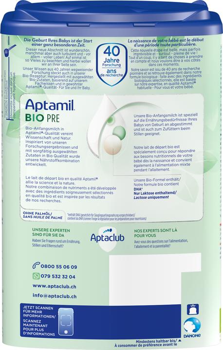 Nutritional values and ingredients Aptamil Organic Pre (800 g, from birth)