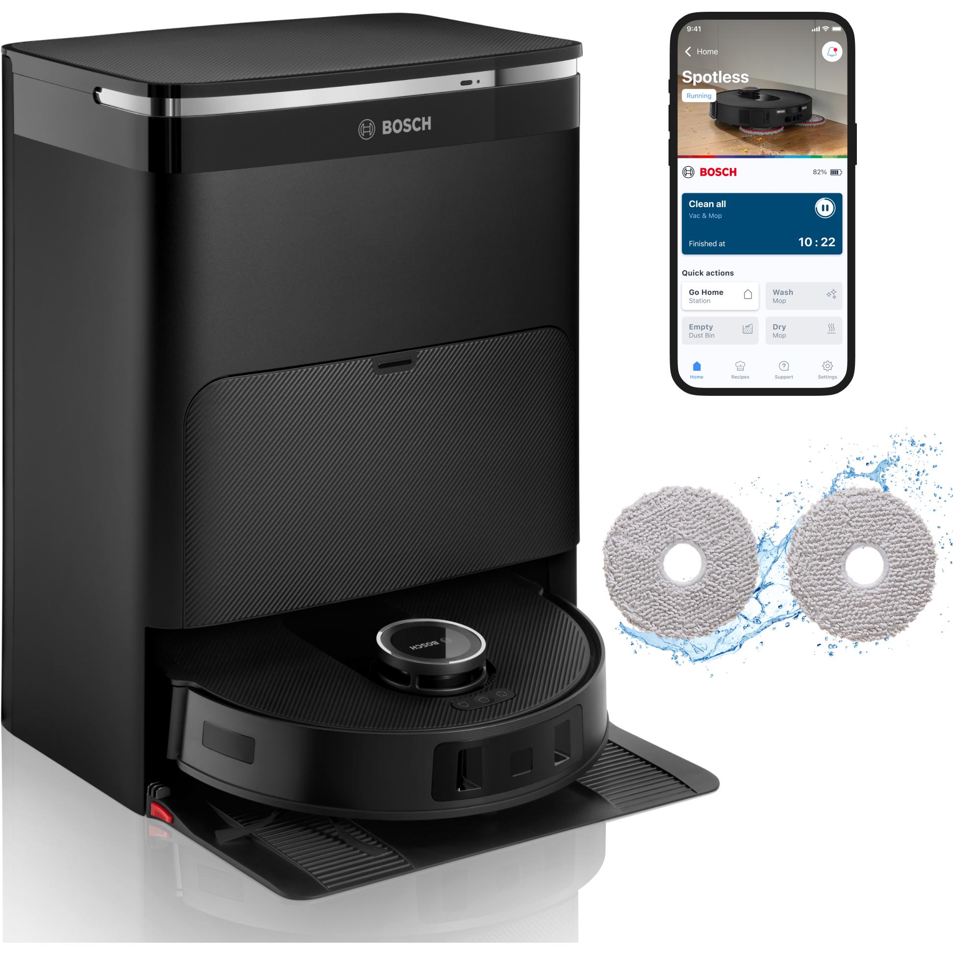 Bosch Hausgeräte BCRDW3BAB, Robot aspirapolvere e lavapavimenti, Spotless Max, Nero, Robot aspirapolvere, Nero