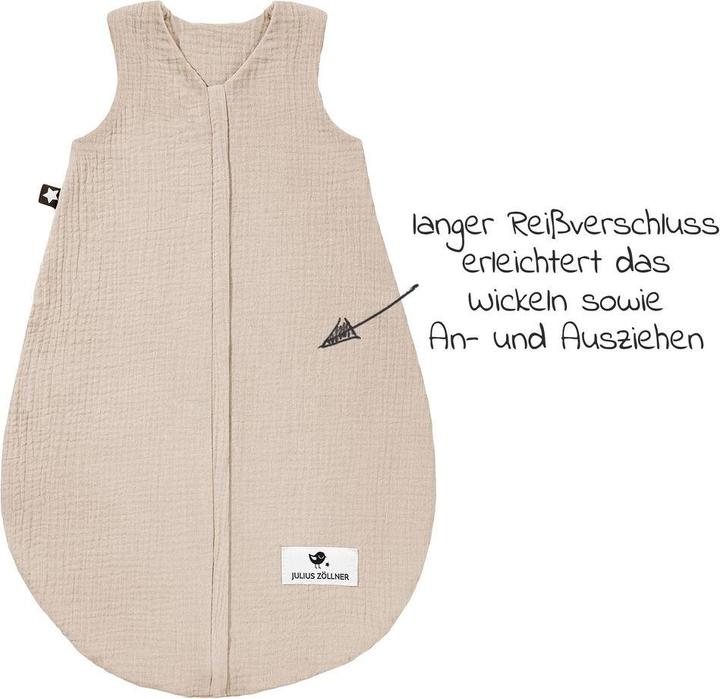Actual product image Julius Zöllner Summer sleeping bag made of cotton muslin, sand (56 cm, 0.5 TOG, Summer)