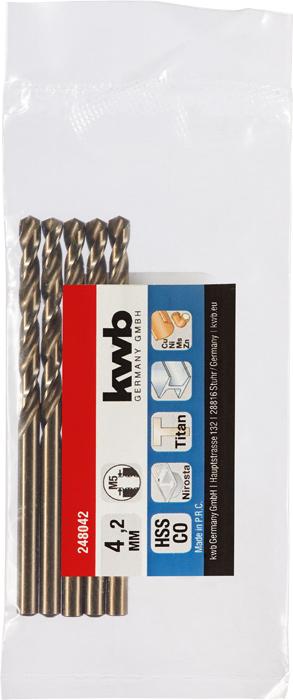 Produktbild kwb 248042 HSS-Co Spiralbohrer 1 Stück 4.2 mm Gesamtlänge 75 mm M35 DIN 338 Zyli (4.2 Millimeter)