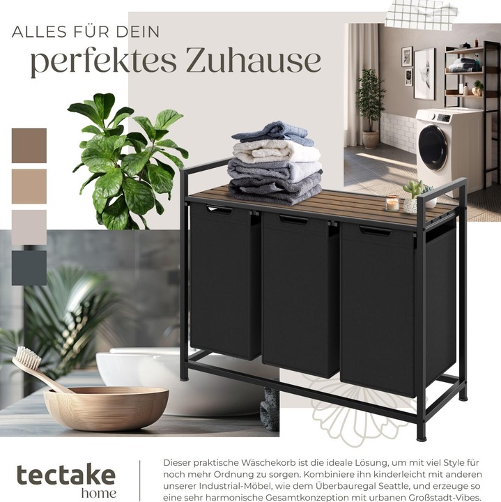 Produktbild tectake Wäschesortierer mit Ablage, Industrial Style (38 l)