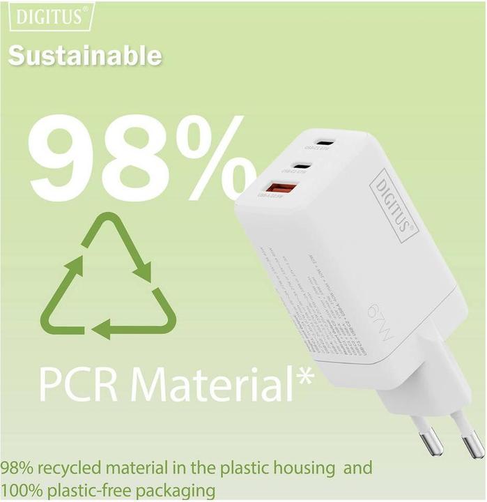 Productafbeelding Digitus USB GaN Charger 67W, 2x USB-C, 1x USB-A (67 W, 3 ports)