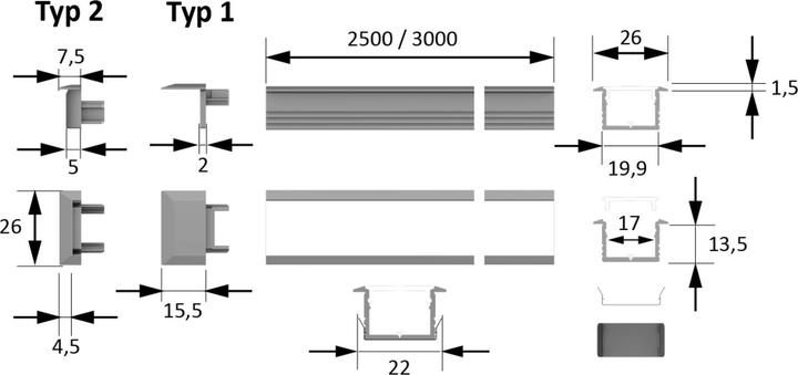 Produktbild Halemeier ChannelLine C2 schwarz opal 10er Set L=2500 Alu- und Abdeckprofil