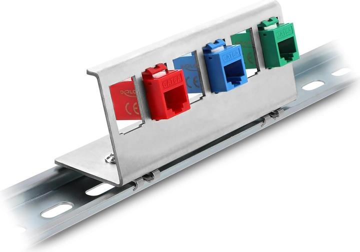 Produktbild Delock Keystone Metall Halterung 6 Port für Hutschiene (CAT8.1, 0.12 m)