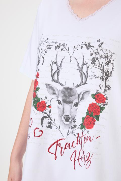 Image du produit Ulla Popken T-Shirt, Trachtenherz, Classic, V-Ausschnitt mit Spitze, Halbarm (46, 48)