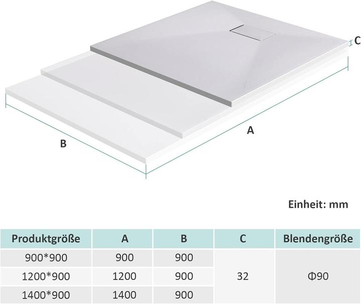 Produktbild Emke Duschwanne aus SMC, 90x140cm, Rechteckig, Pflegeleicht und Rutschhemmend, Einfache Installation