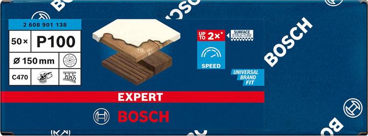 Image du produit Bosch Professional Zubehör Papier abrasif Expert C470 multi-trous pour ponceuse excentrique, 150 mm, G 100, 50 pcs. (100)