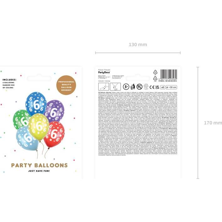 Thumbnail - Partydeco Balloons 30cm, 6th Birthday, Metallic Mix (1 pkt / 6 pc.)