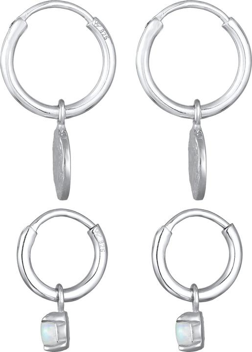 Produktbild Elli Ohrringe Creolen Plättchen Opal Edelstein 2er Set 925 Silber (Synthetischer Opal, 925er Sterling Silber)